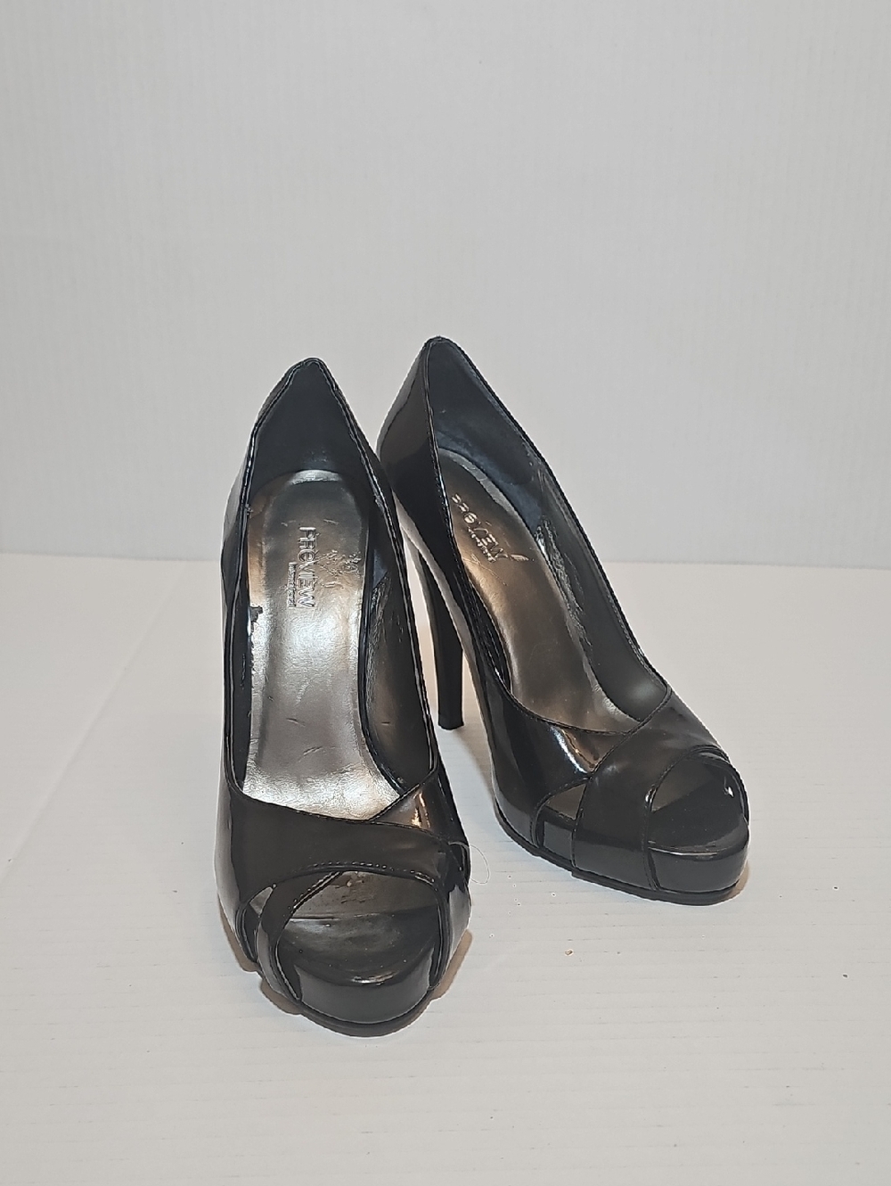 Preview International Black Patent Peep-Toe High Heels